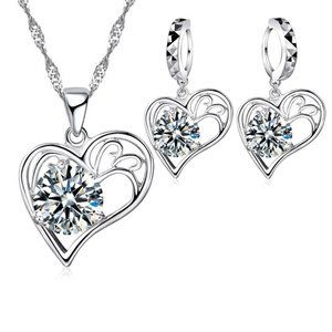 Enchanting Heart Drop Collection 925 Sterling Silver Necklace and Earrings Combo